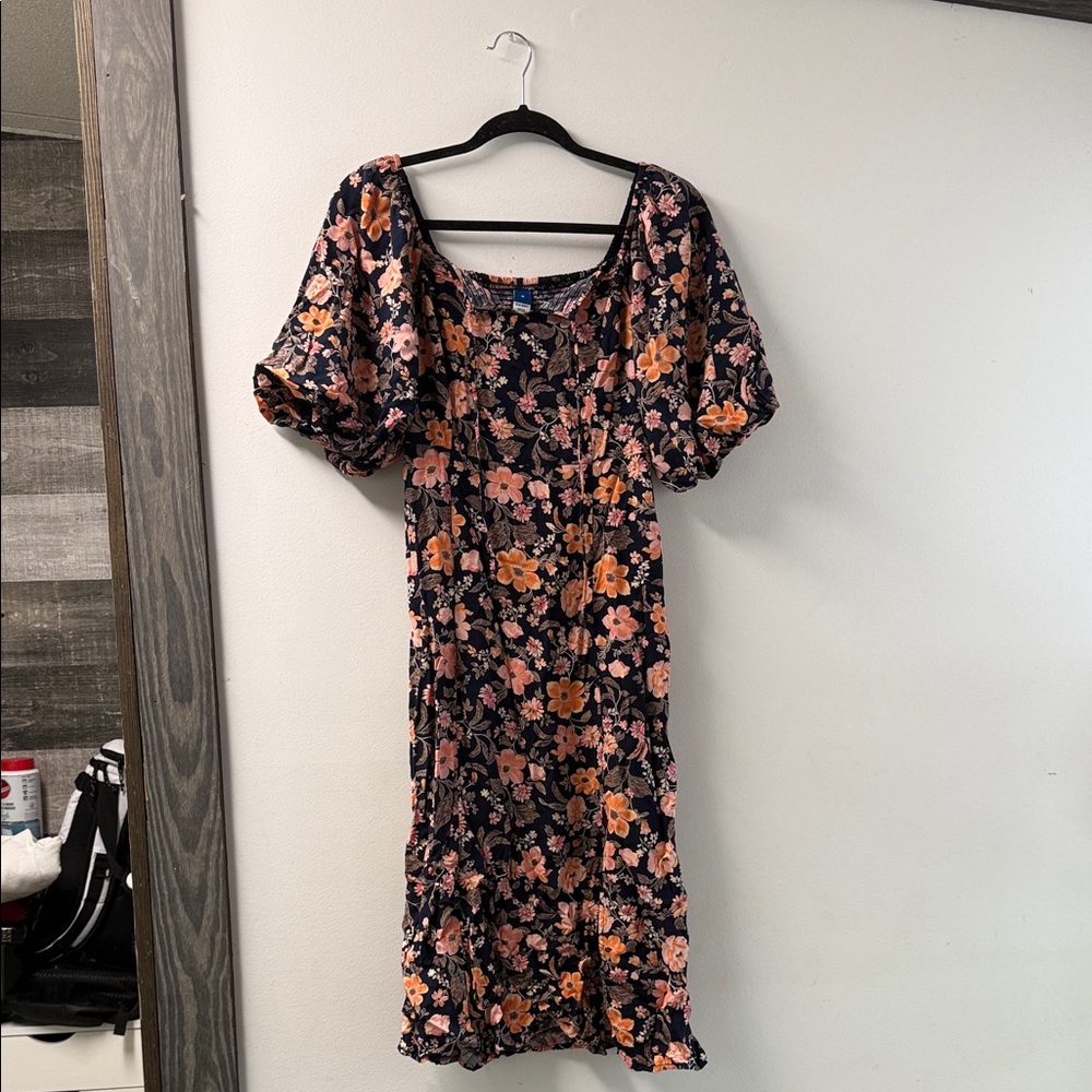 Old Navy Floral Midi Dress - Blue with Pink and Orange